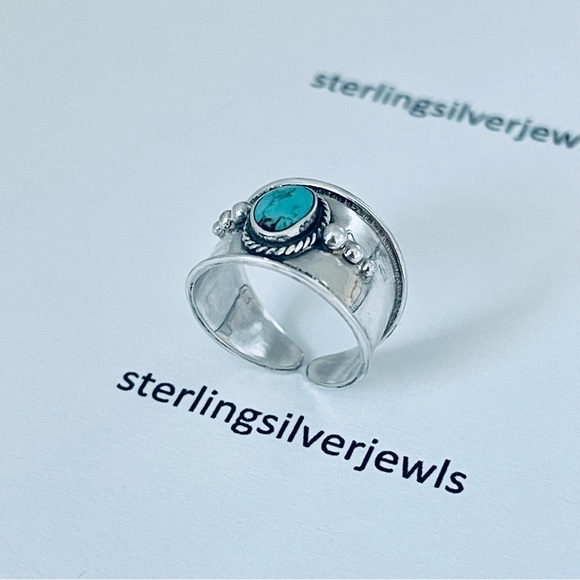 Sterling Silver Bali Style Genuine Turquoise Toe Ring, Silver Rings, Midi Ring - Picture 5 of 14
